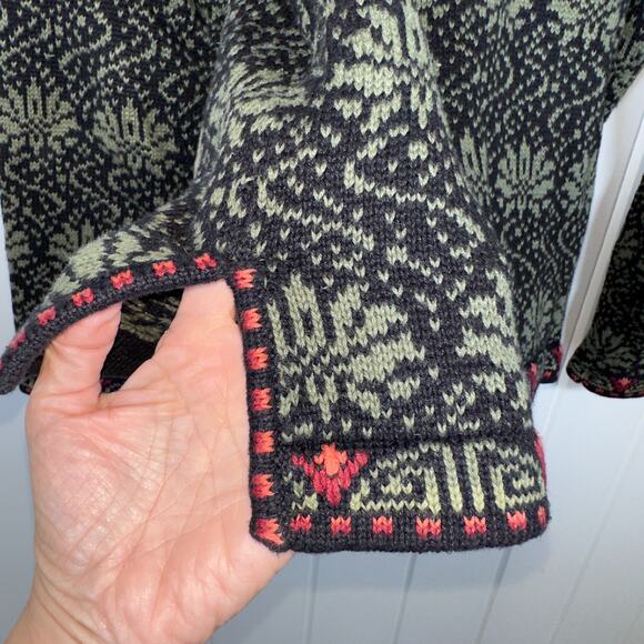 Nomadic Traders Cardigan Womens Medium Green Black Nordic Long Sleeve Zip Up - Picture 4 of 7